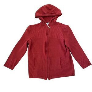 St. John Sport Zip Front Sweater Jacket Hooded Brick Red 3/4 Sleeves Medium